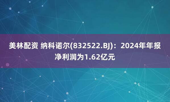 美林配资 纳科诺尔(832522.BJ)：2024年年报净利润为1.62亿元